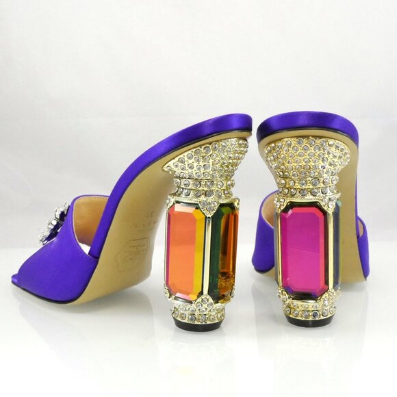 NIB$750 Nalebe Eureka Aurum Crystal-Embellished Mules Jewel Heels Slip-on Sandal - Picture 1 of 16